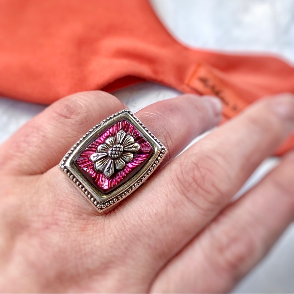 Stephen Dweck Carved MOP & Sterling Ring - Vintage